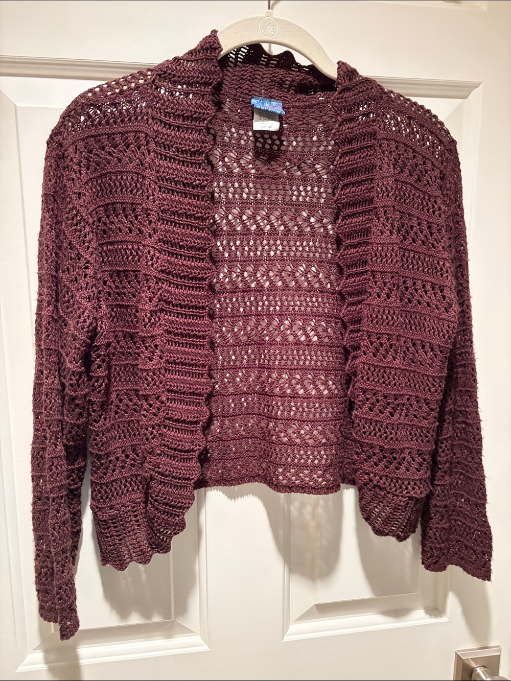 Open-Front Crochet Shrug Cardigan Sweater - Chocolate Brown